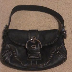 Small all black leather coach purse